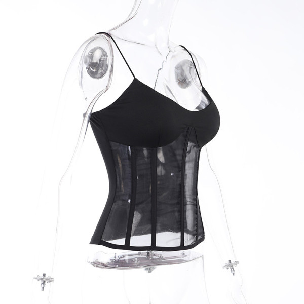 Slim-fit corset sexy mesh see-through stitching suspenders