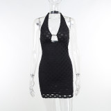 Sexy Slim Fit Sling Halter Short Skirt Light Mature Solid Color Temperament Commuter Dress