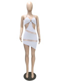 Fashion sexy mesh stitching suspender irregular dress