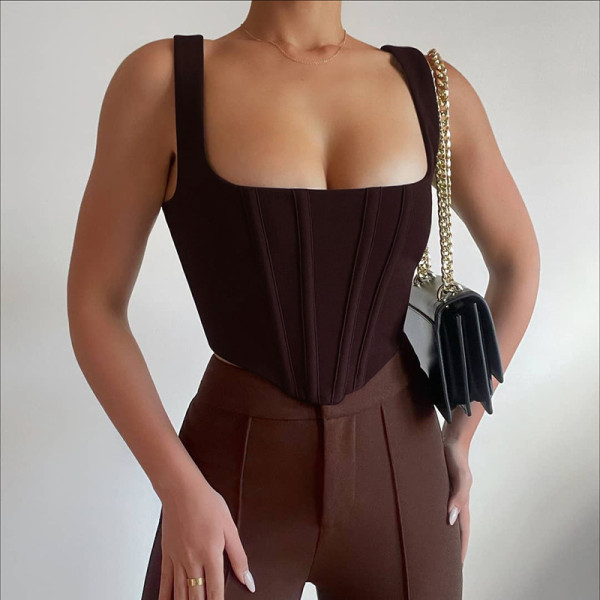 Ladies elegant sexy vest temperament slim square neck solid color corset waist corset