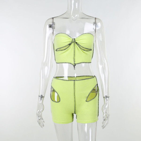 Sexy waistless ripped hollow suit tube top shorts two-piece women's