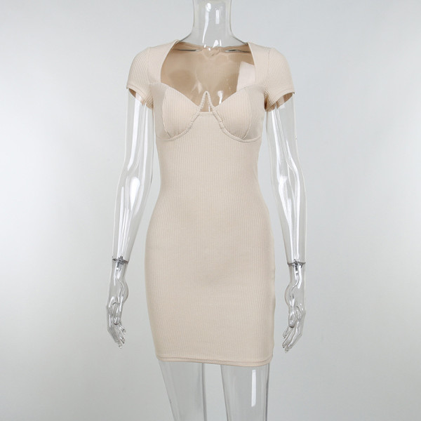 Women's Pack Hip Skirt Sexy Deep V Slim Short Sleeve Dress