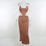 Temperament sexy suspender dress Lady's empty holiday solid color dress