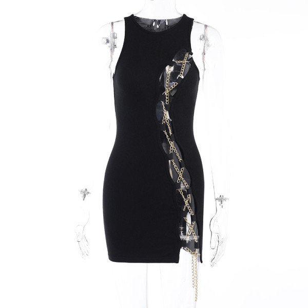 Chain wispy short skirt temperament sexy irregular vest dress women