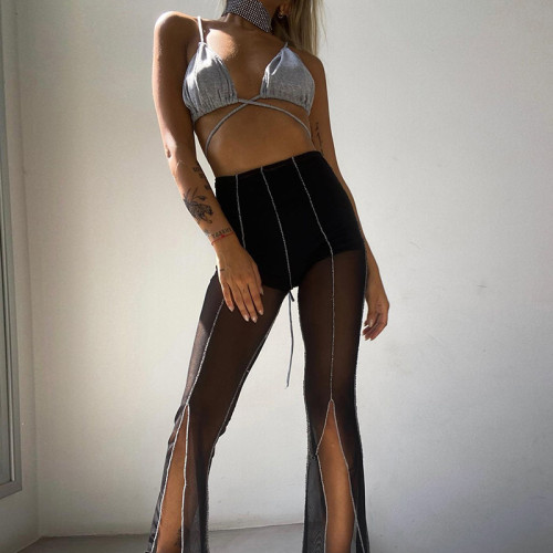 Street hipster personality characteristic see-through trousers