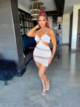 Fashion sexy mesh stitching suspender irregular dress