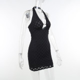 Sexy Slim Fit Sling Halter Short Skirt Light Mature Solid Color Temperament Commuter Dress