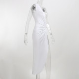 One-shoulder halterneck irregular mid-length dress Elegant and sexy dress