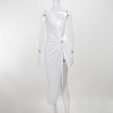 One-shoulder halterneck irregular mid-length dress Elegant and sexy dress