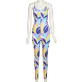 Women's Fashion Printed Backless Sling High Waist Bodysuit