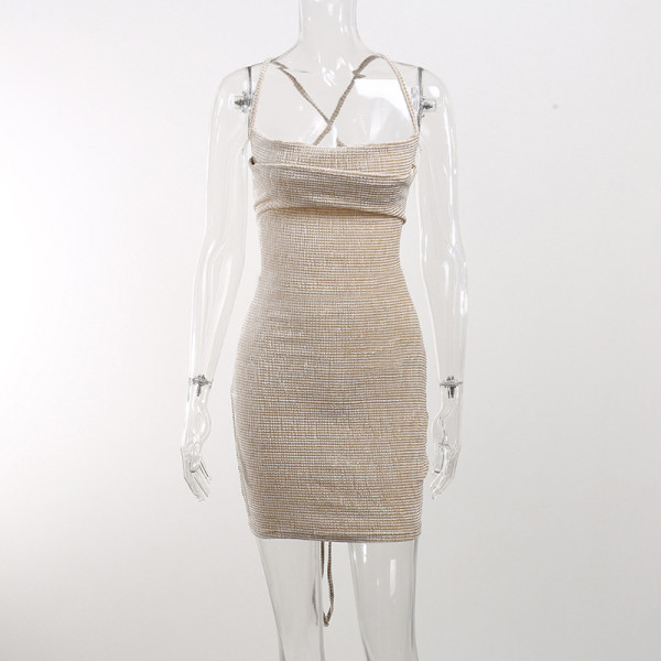 Temperament and sexy package hip skirt Low-cut solid color halter dress