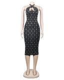 Sexy hot drill sleeveless halter see-through slim dress nightclub