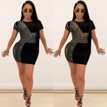 Round neck package hip short sleeve hot drill dress nightclub dress Round neck package hip short sleeve hot drill dress nightclub dress