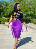 Solid Color Pack Hip Fringe Knee-Length Skirt Slim Skirt