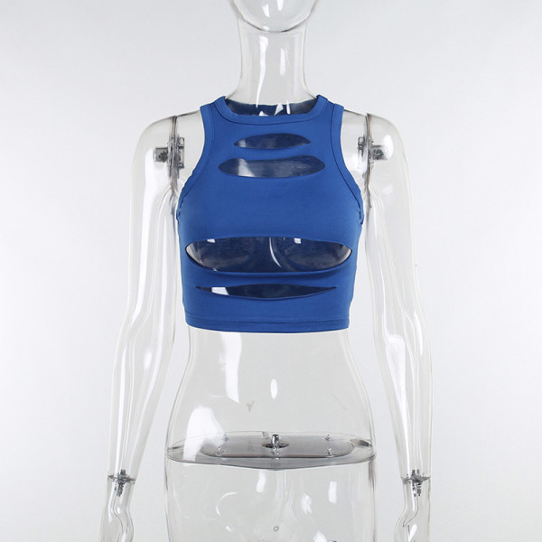 Hollow tattered sleeveless bottoming vest sexy sleeveless top