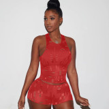Ladies Fashion Casual Knitted Hole Sleeveless Tank Top 8 Colors Two Piece Set
