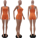 Ladies Fashion Casual Knitted Hole Sleeveless Tank Top 8 Colors Two Piece Set
