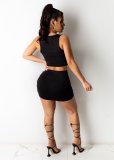 Sexy Solid Color Strap Hollow Out Two-Piece Plus Size Women's Clothes