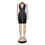 Sexy Hot Drill Sleeveless Halter Perspective Slim Dress Nightclub