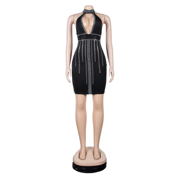 Sexy Hot Drill Sleeveless Halter Perspective Slim Dress Nightclub