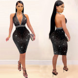 Sexy Deep V Hot Drill Dress Nightclub Dress