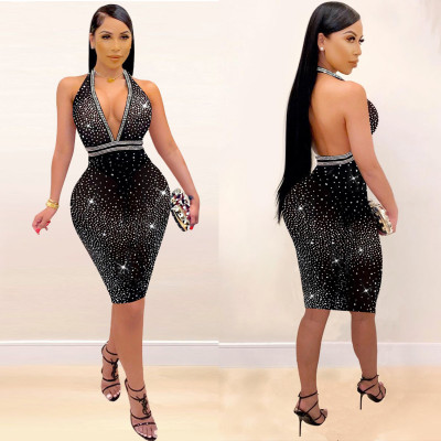 Sexy Deep V Hot Drill Dress Nightclub Dress