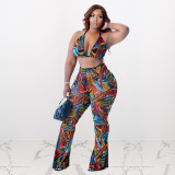 Print Bikini Beach Trousers Two-Piece Set