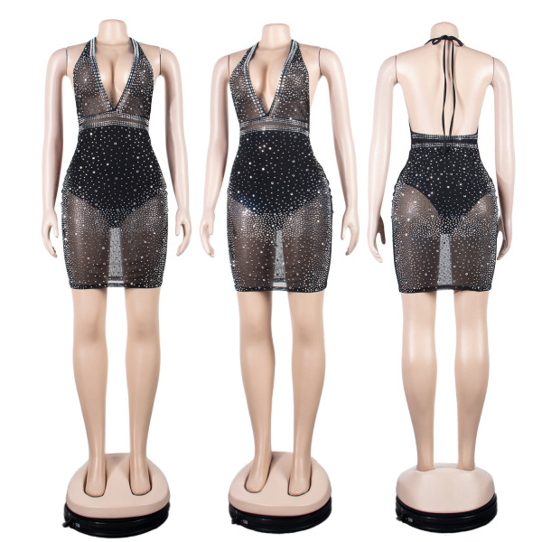 Sexy Deep V Hot Drill Dress Nightclub Dress