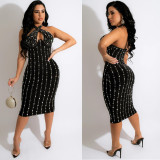 Sexy hot drill sleeveless halter see-through slim dress nightclub