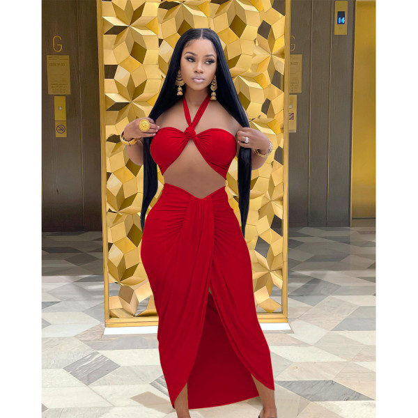 Fashion Sexy Slit Skirt Two Piece Suit