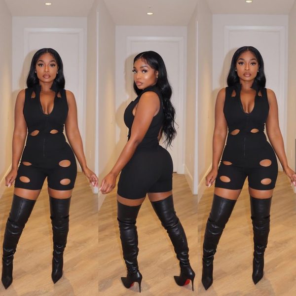 Sexy solid color ripped jumpsuit