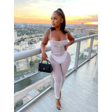 Mesh Solid Pleated Jumpsuit with Panties