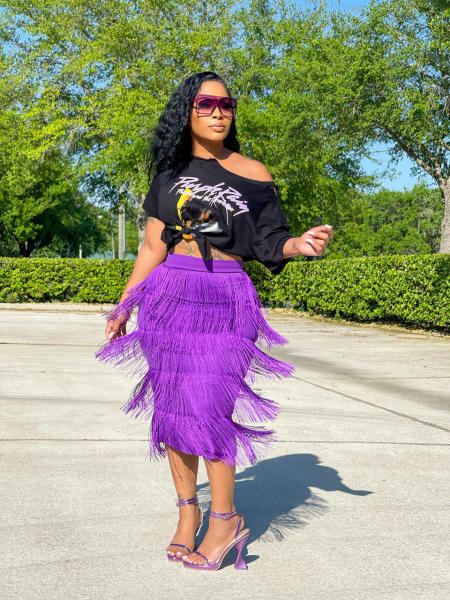 Solid Color Pack Hip Fringe Knee-Length Skirt Slim Skirt