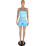Sexy suspenders one-shoulder shorts suit two-piece set