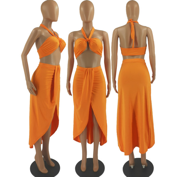 Fashion Sexy Slit Skirt Two Piece Suit