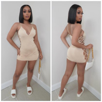 Solid Color Sling Side Tie Sexy Dress Solid Color Sling Side Tie Sexy Dress