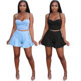 Sexy suspenders one-shoulder shorts suit two-piece set
