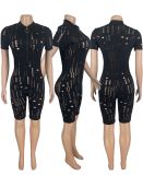 Women's Solid Color Burnt and Broken Copper Zipper Sexy Jumpsuit