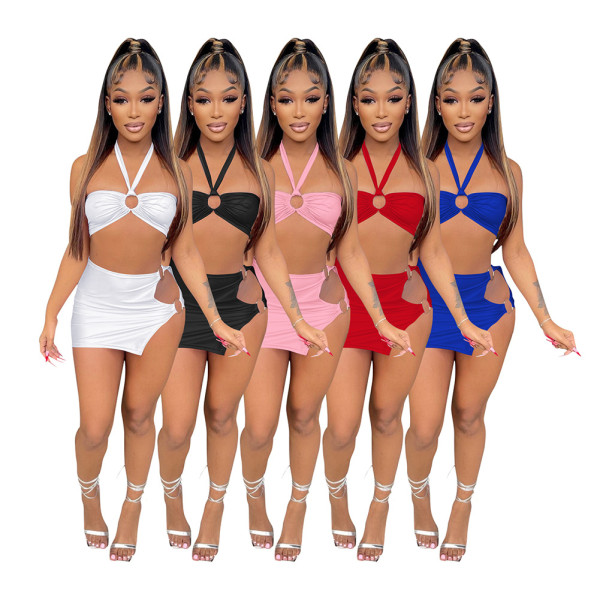 Milk silk tube top sexy solid color two-piece set