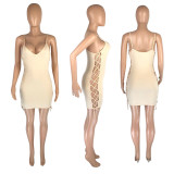 Solid Color Sling Side Tie Sexy Dress