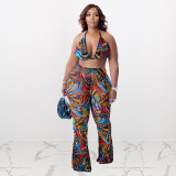 Print Bikini Beach Trousers Two-Piece Set