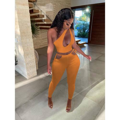 Sexy Casual Fashion Solid Color Two Piece Pants Suit