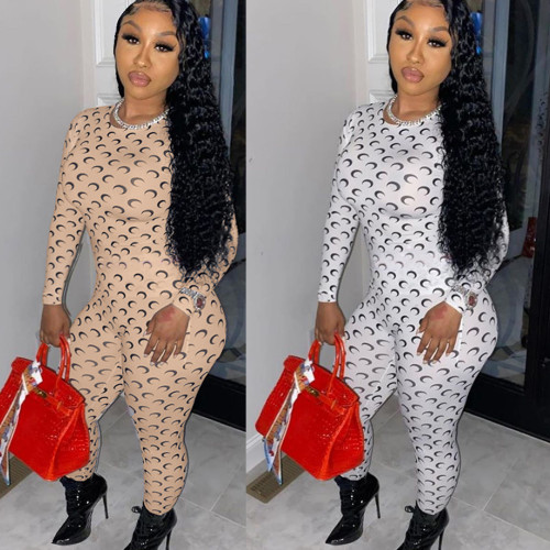 Sexy Women's Moon Pattern Elastic Waist Bodysuit