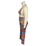 Print Bikini Beach Trousers Two-Piece Set