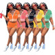 Digital Embroidered Suit Zip Short Sleeve Jacket Shorts Solid Color Stretch Two Piece