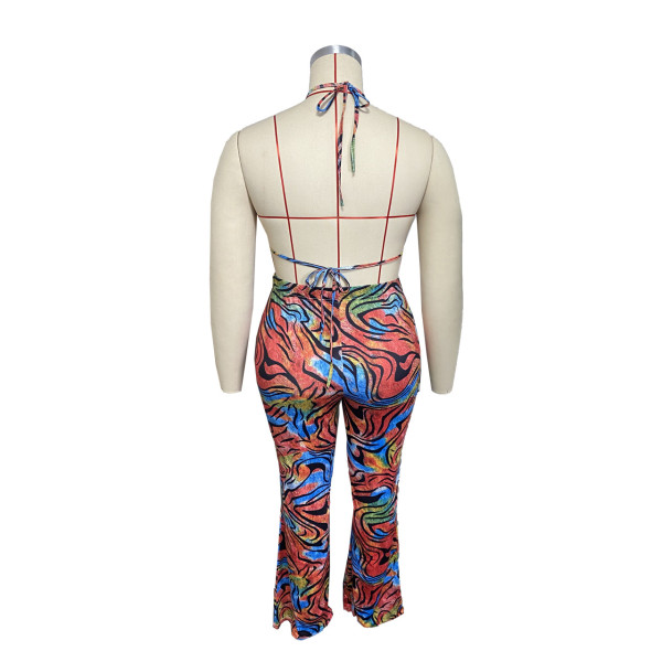 Print Bikini Beach Trousers Two-Piece Set
