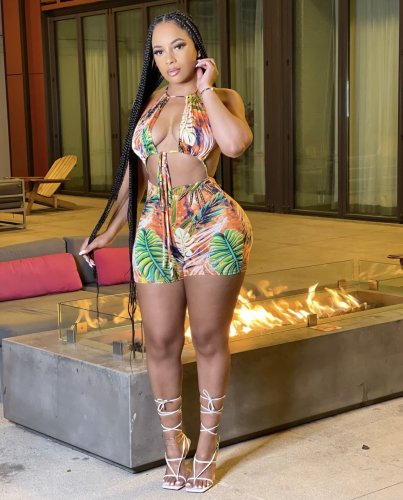Tie-Dye Cutout Leaf Print Suspender Jumpsuit (with Belt)
