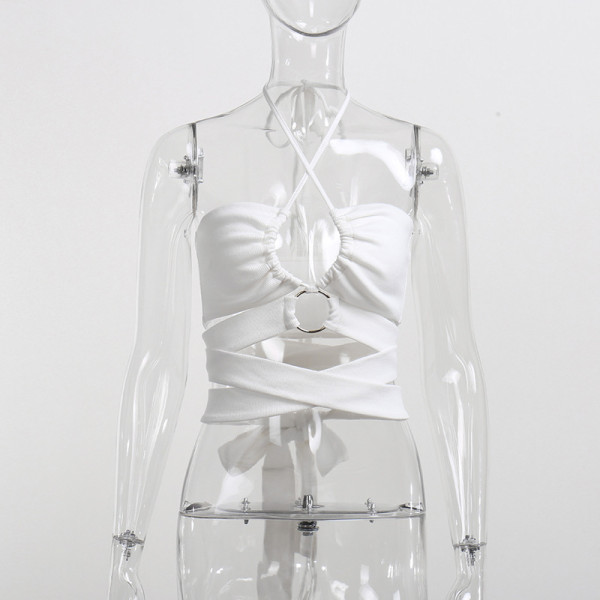 Void exposed navel sexy sling Temperament low-cut strappy halter vest