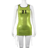 Nightclub party net red bronzing fabric sleeveless machine eye straps suspenders large vest dress