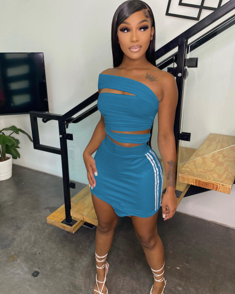 Solid color short skirt two-piece fashion casual summer women's clothing